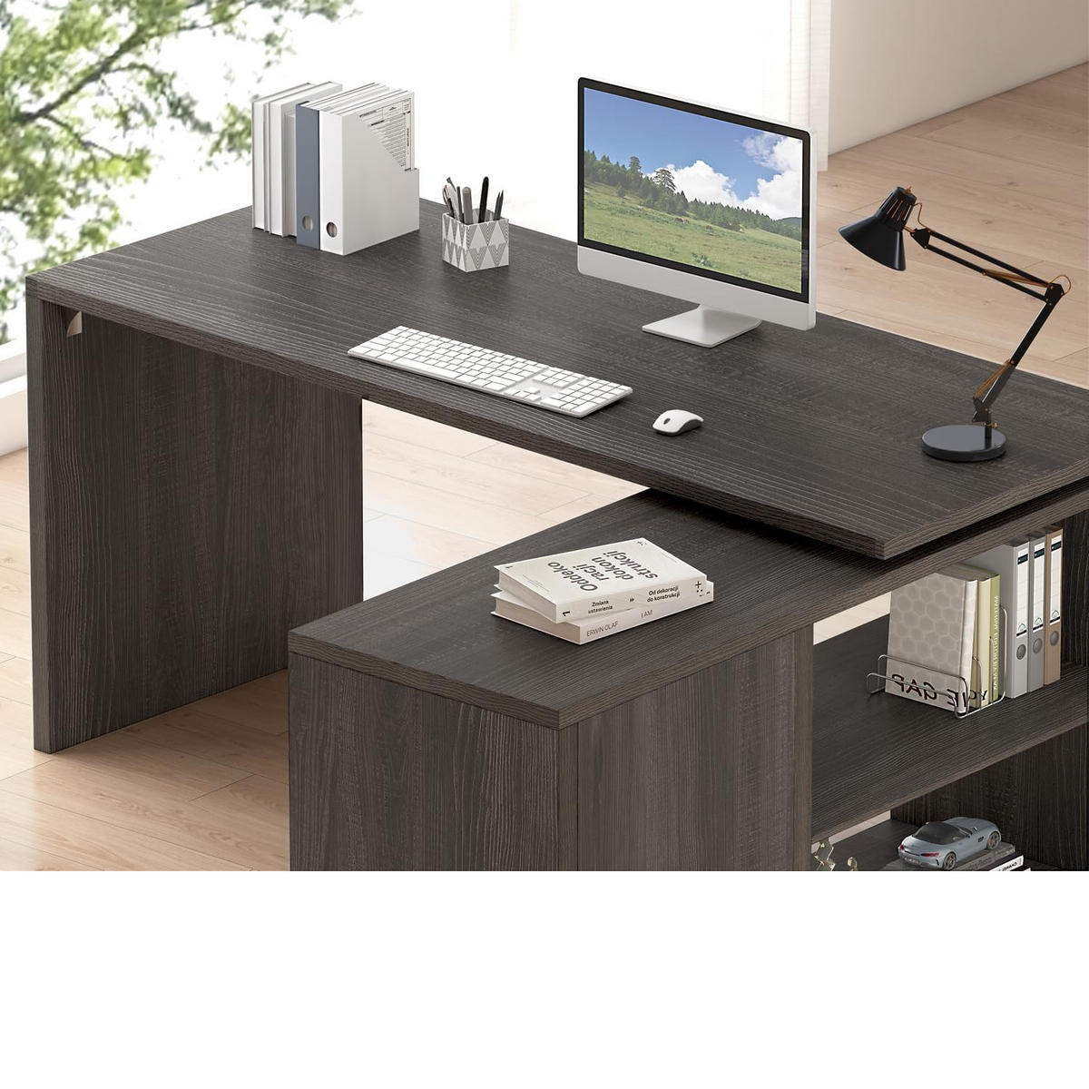 SCHREIBTISCH mit Schubladen flexibel 140 x 50 x 76 cm - Dunkelgrau, Holzwerkstoff/Metall (50/140/76cm) - Quality Elegance