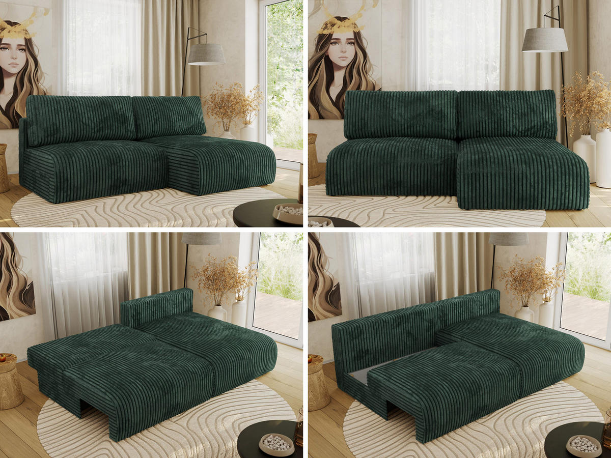ECKSCHLAFSOFA VIVO L Grün Cord - rechts - Schwarz/Grün, Kunststoff/Textil (150/223cm) - MKS