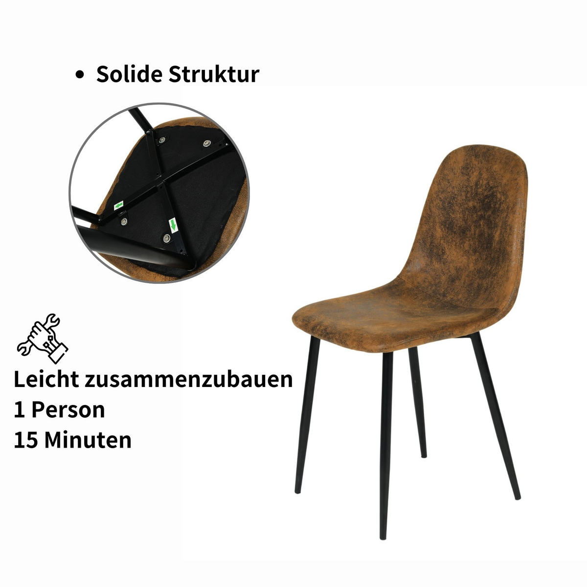ESSZIMMERSTUHL 2er-Set Lederoptik & Metallbeine - Schwarz/Braun, Holzwerkstoff/Textil (40/86/54cm) - Urban Meuble