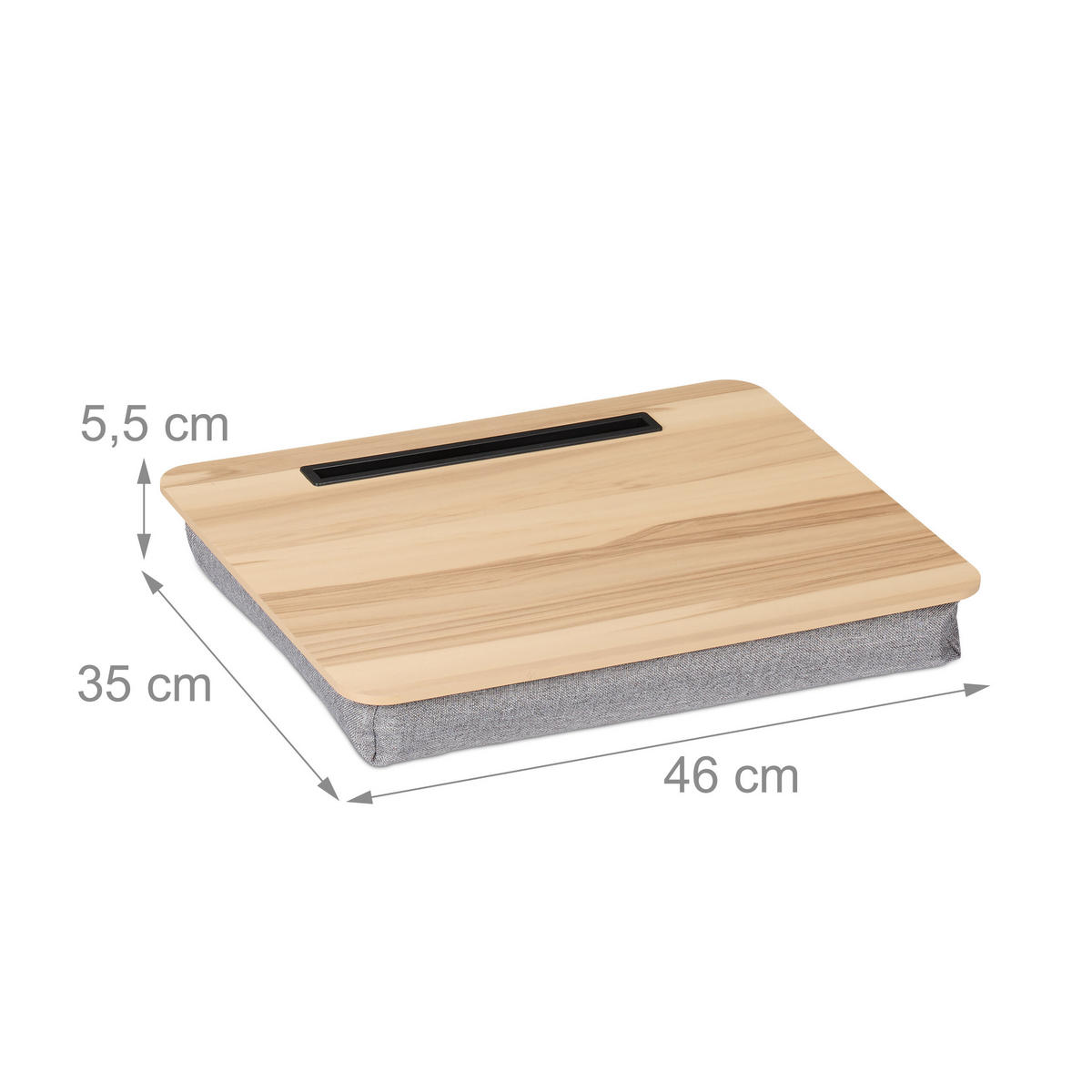 LAPTOPKISSEN Natur mit Handyhalter MDF Leinen 46x35 cm - Multicolor, Holzwerkstoff/Textil (35/46/5.5cm) - Relaxdays