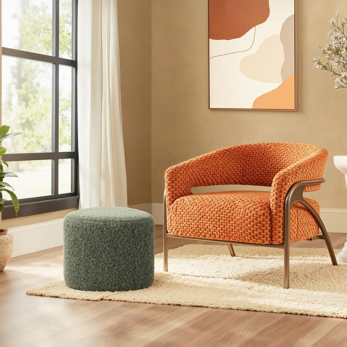 POUF, Thorny fabric / MDF, Grün - Grün, Holz (43/37.5/43cm) - Hometopia