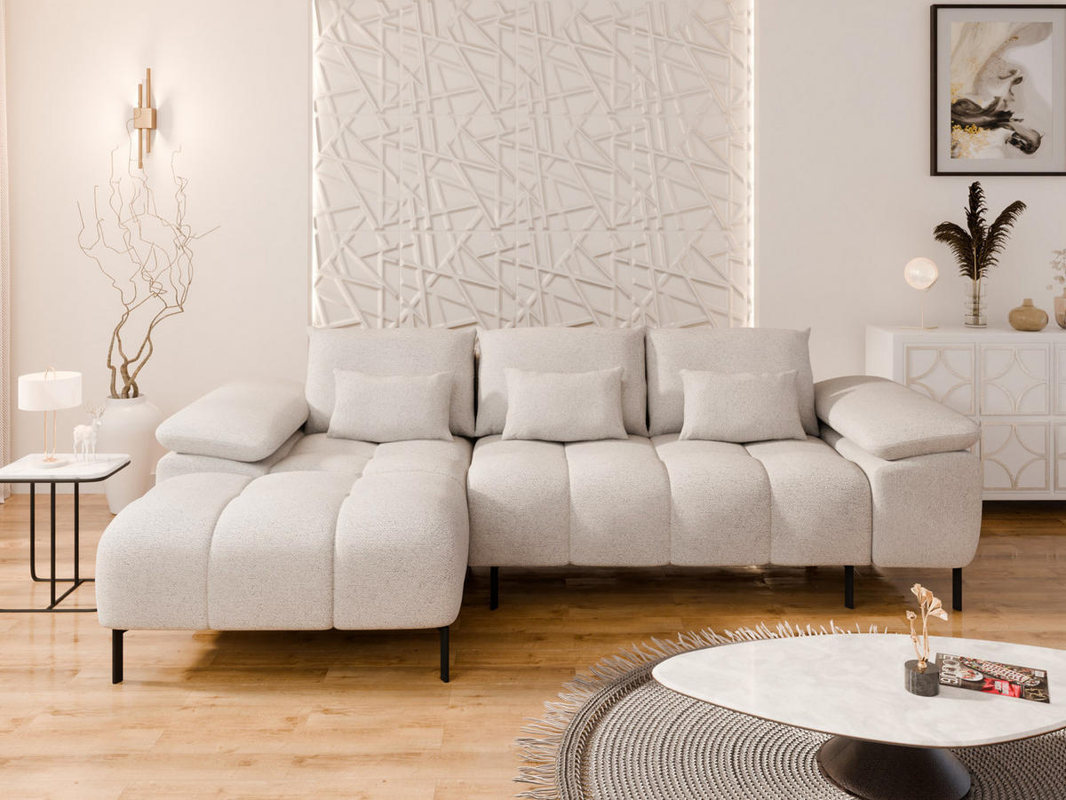 ECKSCHLAFSOFA 4-Sitzer DOLUS – Modernes Ecksofa mit Schlaffunktion Links montierbar , Creme - Creme, Holz (141/277cm) - Panda Möbel