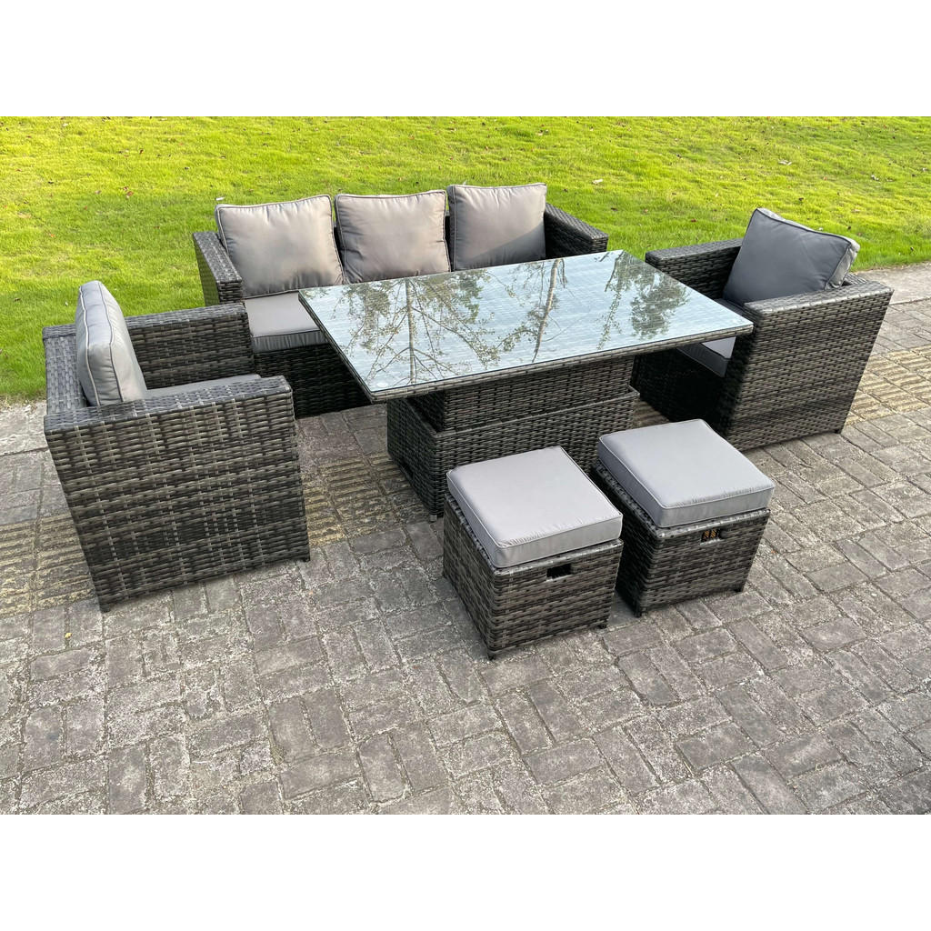 Thumbnail - Fimous Gartentischgruppe, Dunkelgrau, Metall, Kunststoff, Glas, Füllung: Schaumstoff, rechteckig, Loungemöbel, Loungemöb...