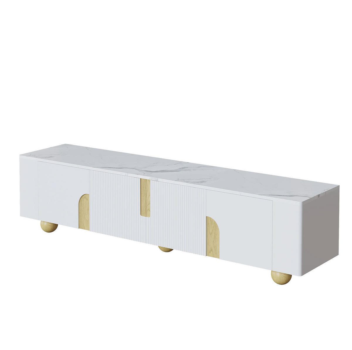 TV-LOWBOARD aus MDF und Spanplatte 180x40x44 cm Weiß-Holzfarben mit 4 Türen - Weiß, Holzwerkstoff (180/44/40cm) - IVMEU