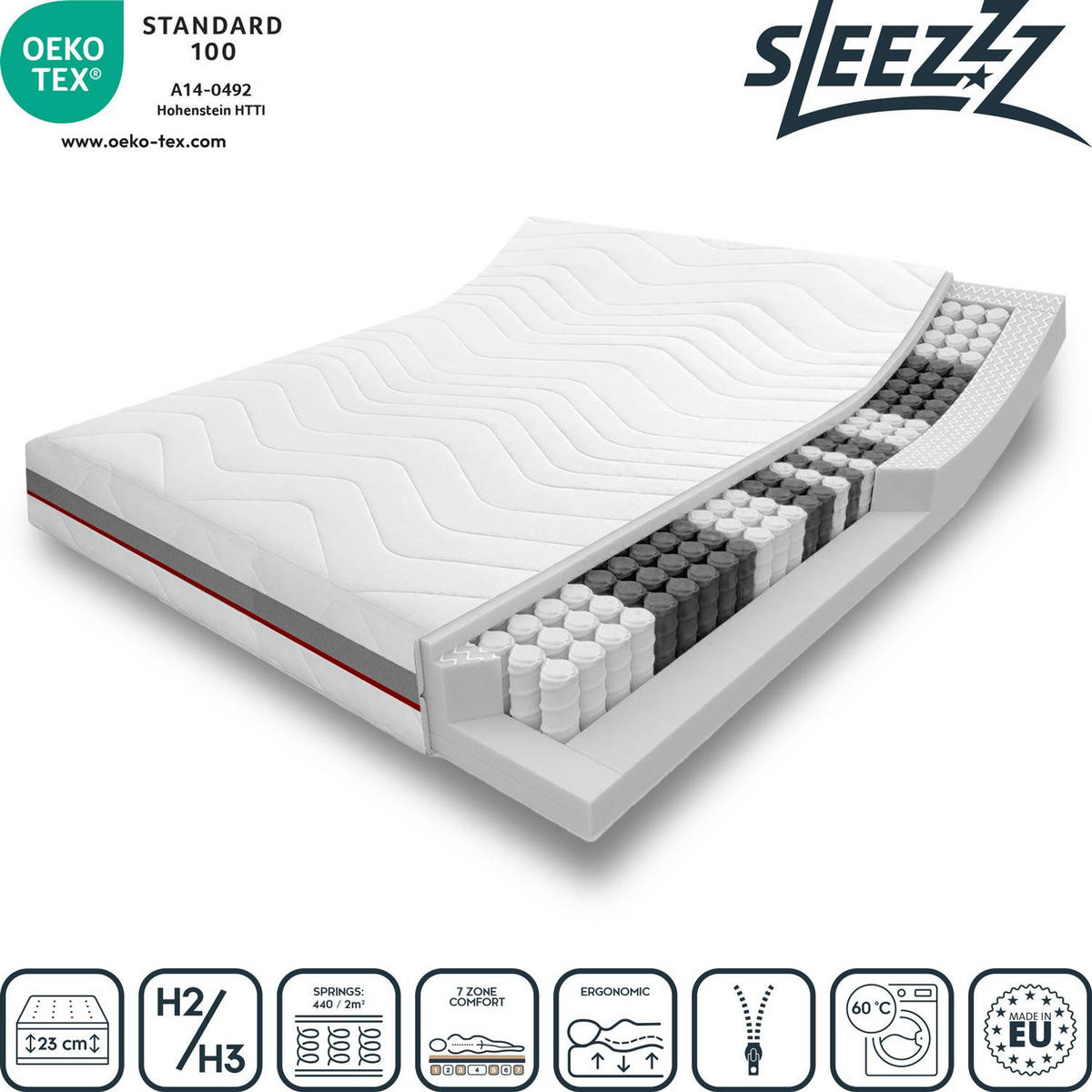 FEDERKERNMATRATZE Premium 120x200 cm - Weiß, Textil (120/200cm) - Sleezzz