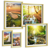 BILDER SET 5er Set - 50x50 cm & 20x30 cm & 40x60 cm Goldrahmen - Orange Mountain Wasserfall - Goldfarben, Kunststoff (40/60cm) - TULUP
