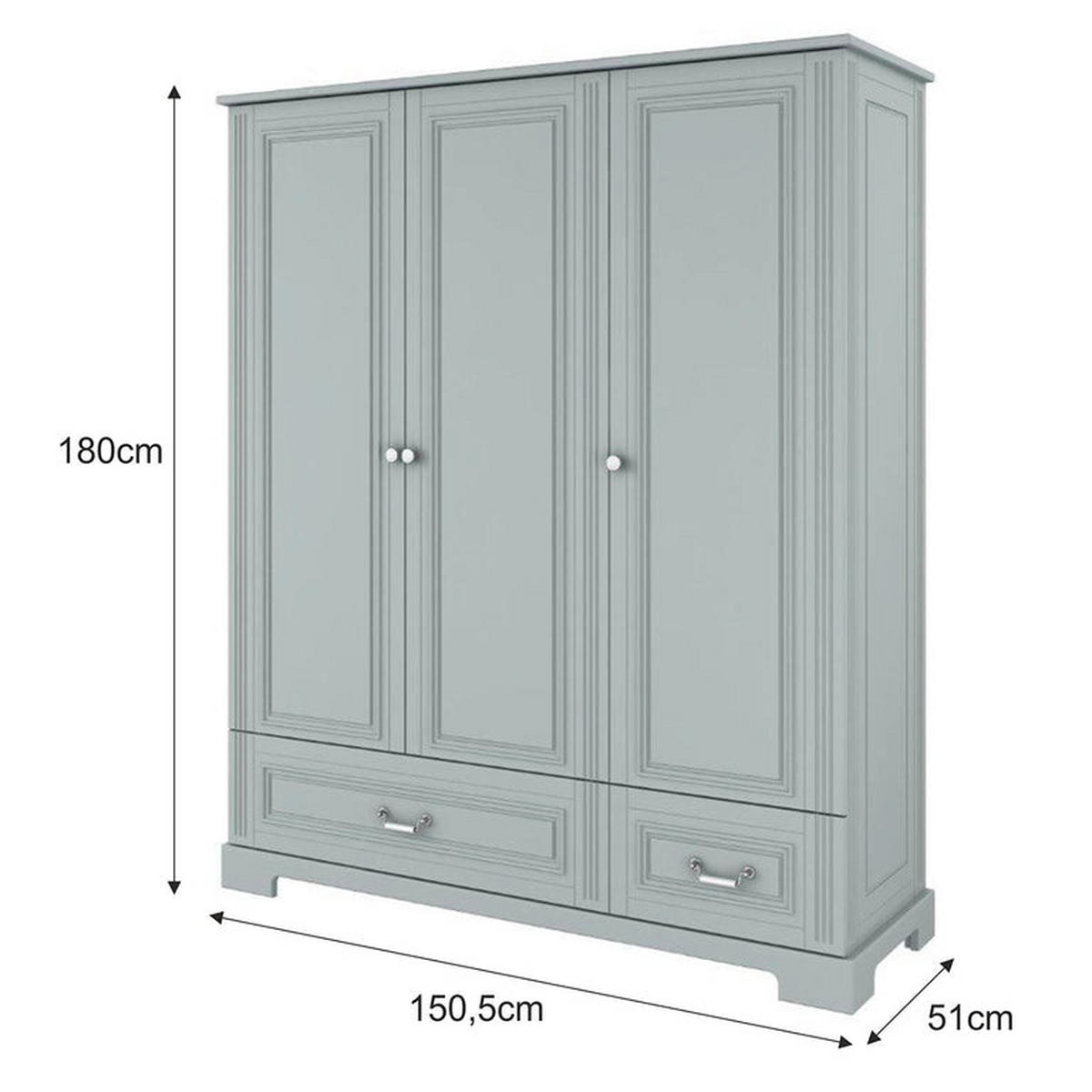 SKRIŇA 3 dvere Sivá - sivá, kompozitné drevo (150/180/51cm) - Petits-meubles