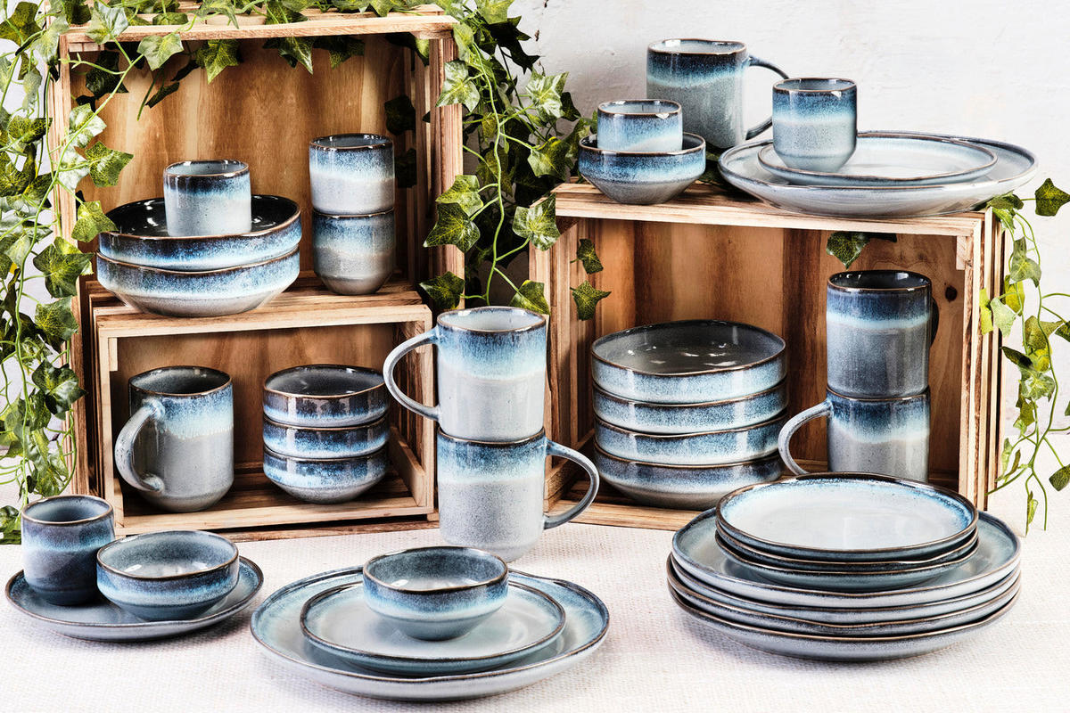 KOMPLETTSERVICE Genesis - 36er-Set - Meer - Blau, Keramik (1/1/1cm) - Björn