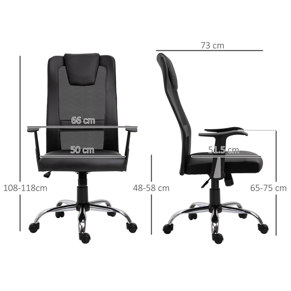 DREHSTUHL 66/73/108-118 cm, ergonomisch und höhenverstellbar, schwarz - Schwarz, Kunststoff (73/118/66cm) - Redom