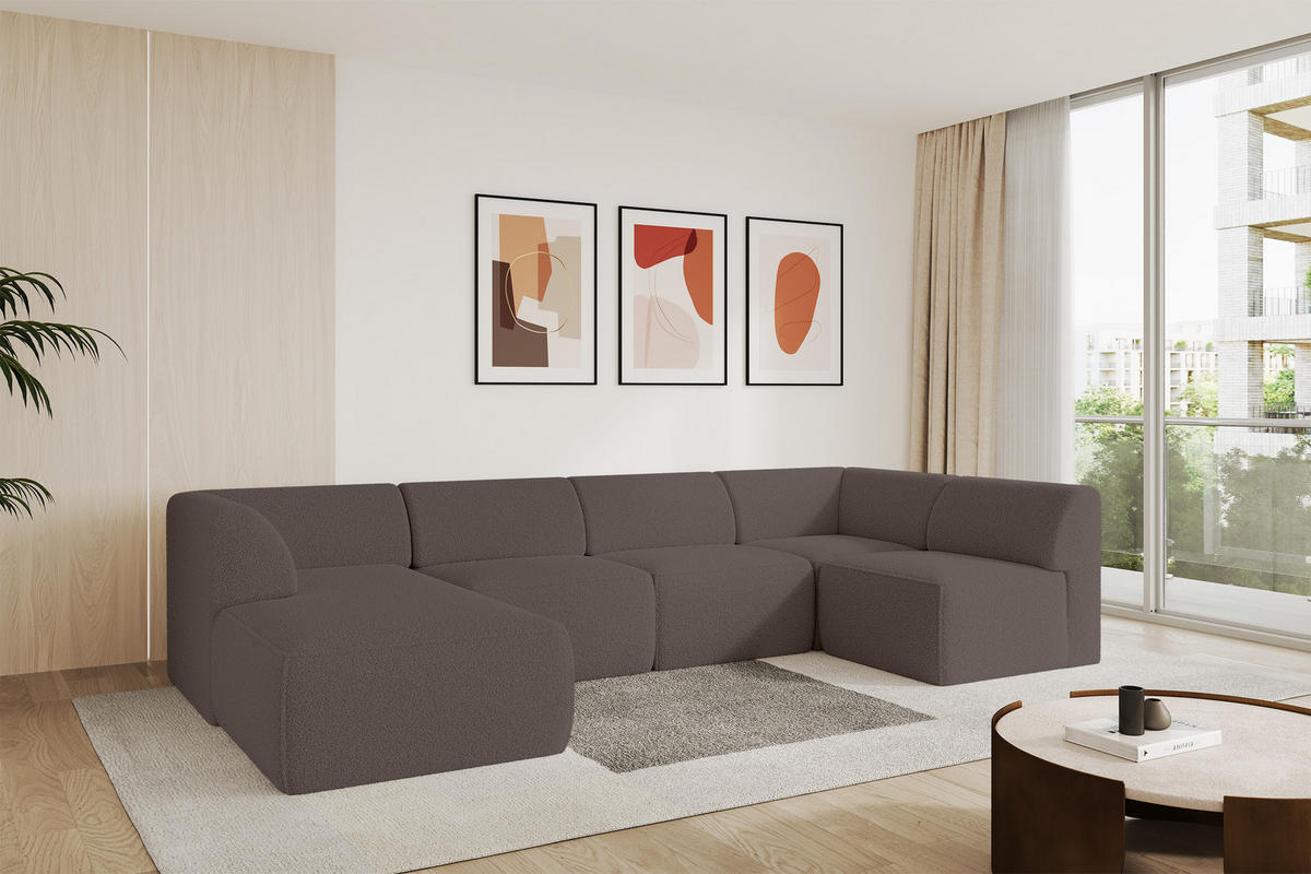 WOHNLANDSCHAFT Ottomane Links MOVO-L 345x180x78 cm Braun Bouclé - Braun, Holzwerkstoff/Kunststoff (345/78/180cm) - ALTDECOR