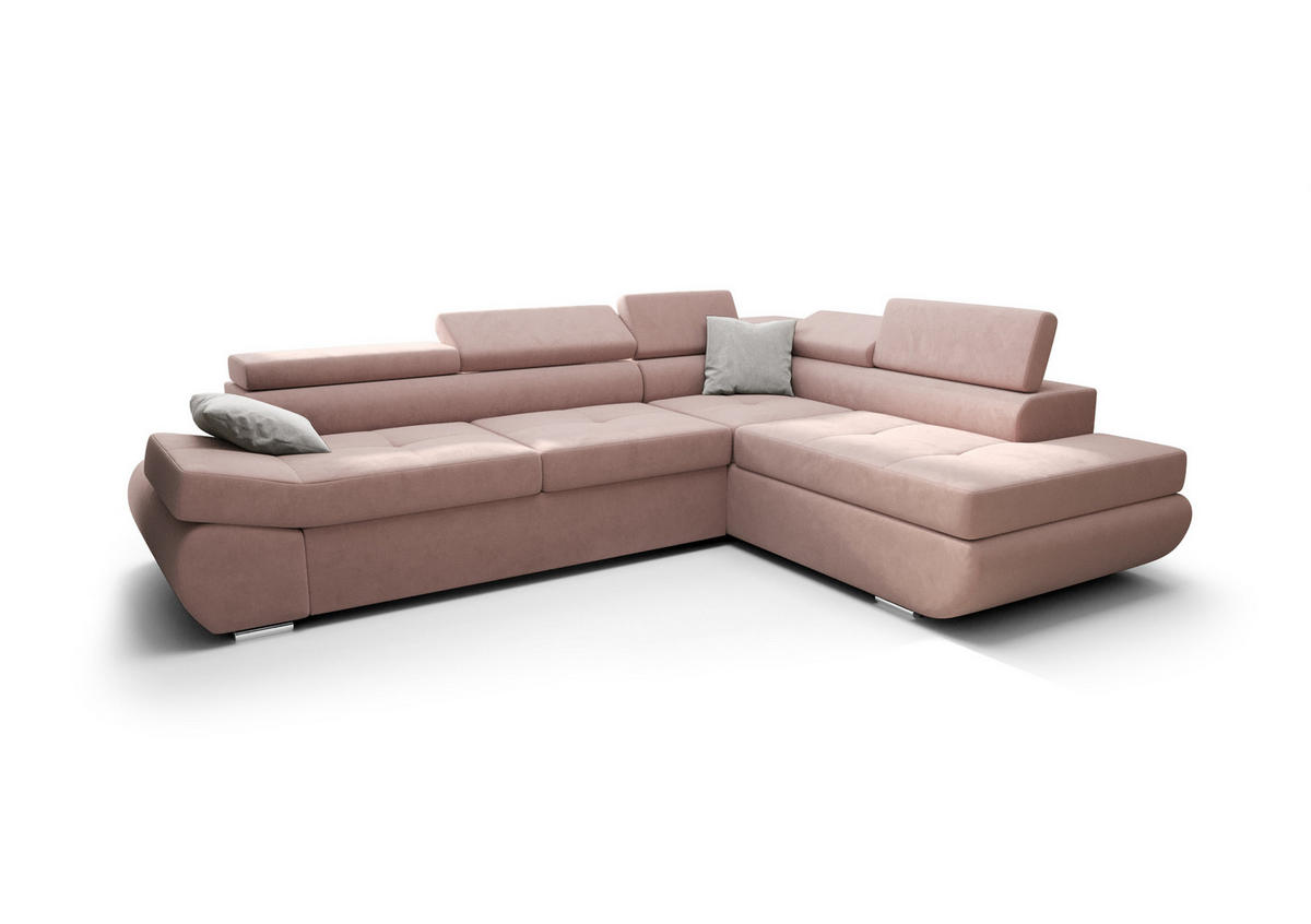 ECKSOFA KONGO RBN03, Eckcouch in L-Form mit Schlaffunktion, Farbe: Rosa, Velourstoff, Ottomane Rechts - Rosa, Textil (280/200cm) - O-Sofa