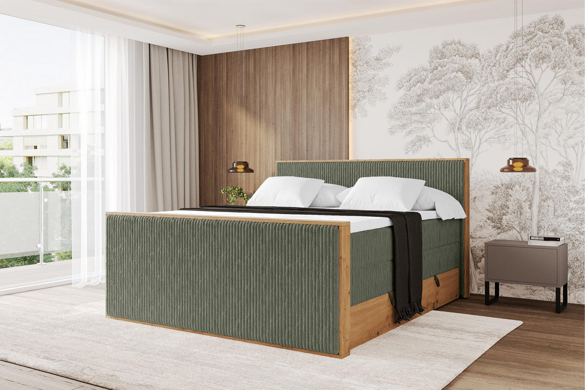 BOXSPRINGBETT LOLLI9 -Z-KING 200x200 - H3/H4 Olivgrün - Olivgrün, Holzwerkstoff (200/200cm) - ALTDECOR