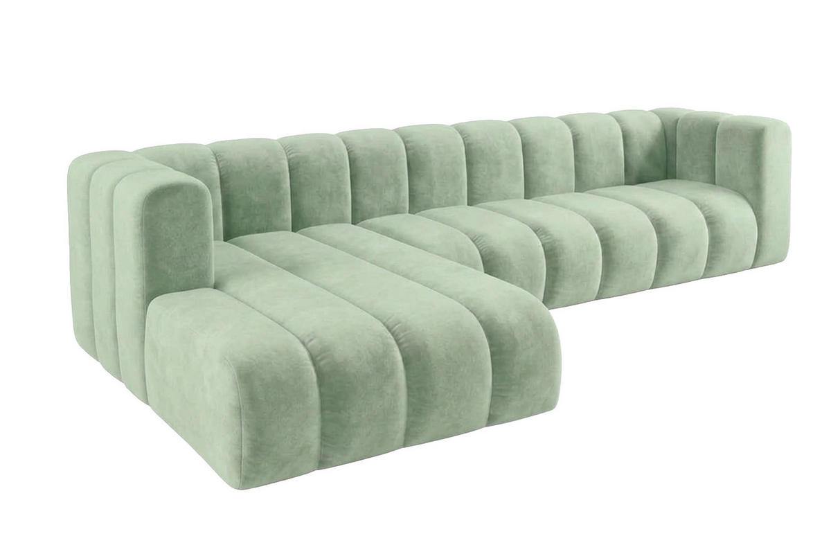 ECKSOFA Modulares In L-Form, Velvet-Stoff Riviera, Mintz, Links, GRAND 318 cm - Mintgrün, Holz (318/179cm) - Kaiser Möbel