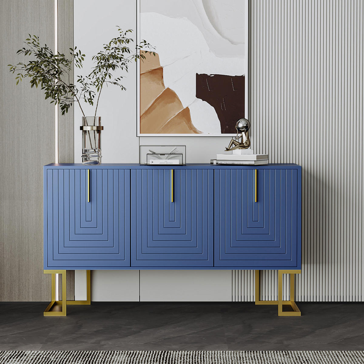 SIDEBOARD 138x40x80 cm, 3 Türen, verstellbare Böden, Blau - Blau, Holz (138/80/40cm)
