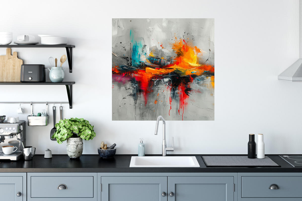 WANDTATTOO Moderne Kunst - Orange - Grau - Abstrakt 50x50 cm - Hellgrau, Kunststoff (50/50/0.1cm) - MuchoWow