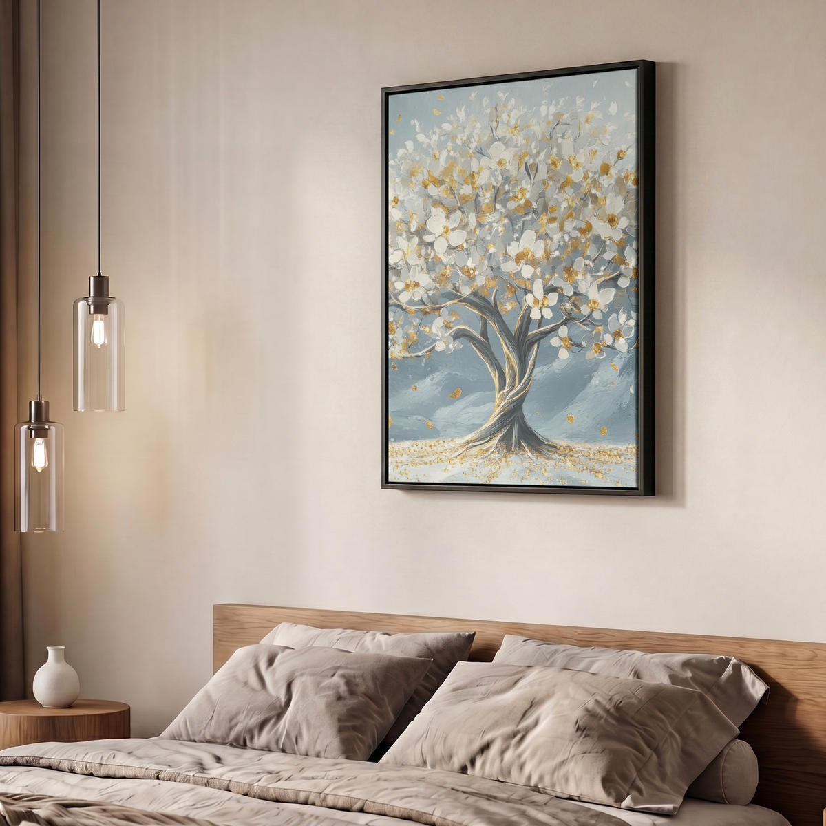 LEINWAND Bilder mit Rahmen - Baum - Winter - Baum des Lebens - Modern - Gold - 60x80 - Goldfarben, Textil (60/80cm) - MuchoWow