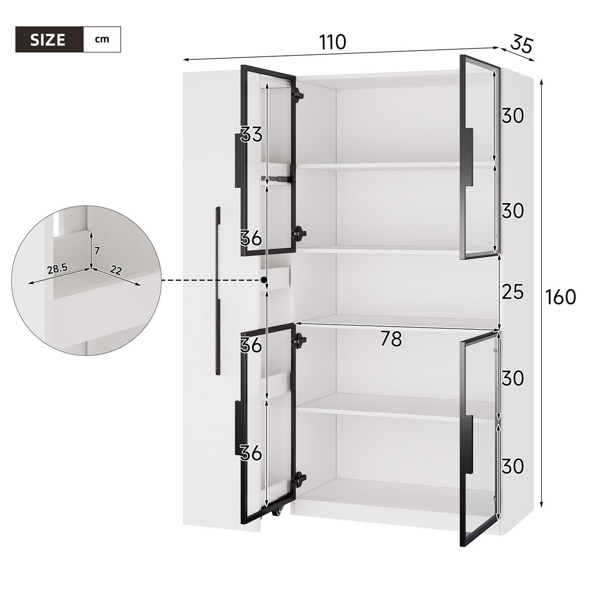 VITRINE LED Ausziehregal Schubladen 160cm Weiß - Weiß, Holzwerkstoff (110/160/35cm) - FLIEKS