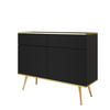 SIDEBOARD BANFF KOM3-2D2S Goldene Metallbeine, geriffelte Fronten, Schwarz - Schwarz, Holzwerkstoff/Kunststoff (107/85/39cm) - Komodee