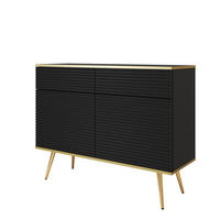 SIDEBOARD BANFF KOM3-2D2S Goldene Metallbeine, geriffelte Fronten, Schwarz - Schwarz, Holzwerkstoff/Kunststoff (107/85/39cm) - Komodee