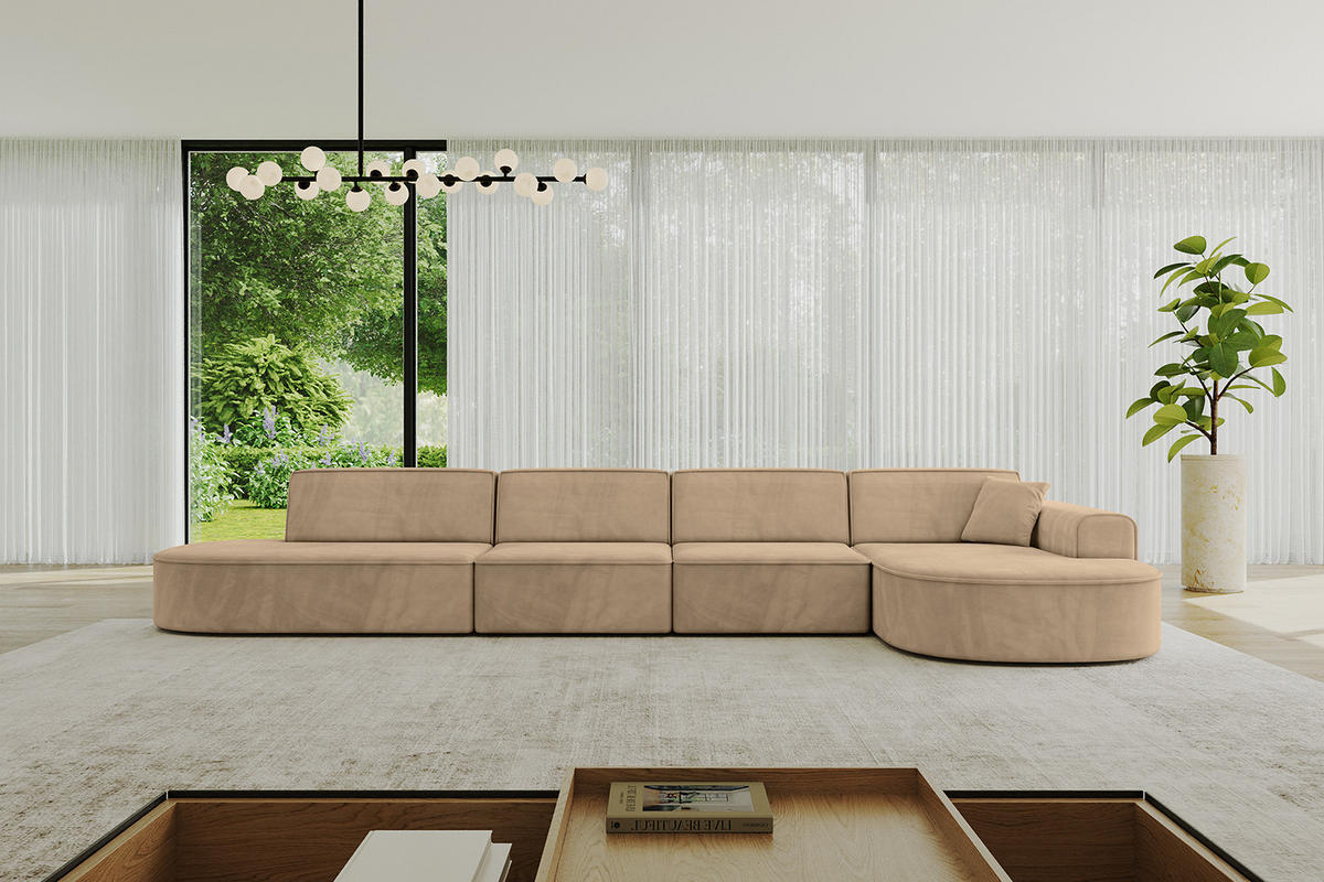 ECKSOFA Ottomane Rechts MARI-L3 - 413x171x79 cm Taupe Velours - Taupe/Schwarz, Holzwerkstoff/Kunststoff (171/413cm) - ALTDECOR