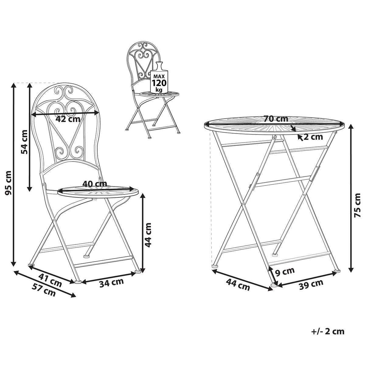 BALKONSET 2-Sitzer Metall Klapptisch grün Trento - Grün, Metall - Beliani