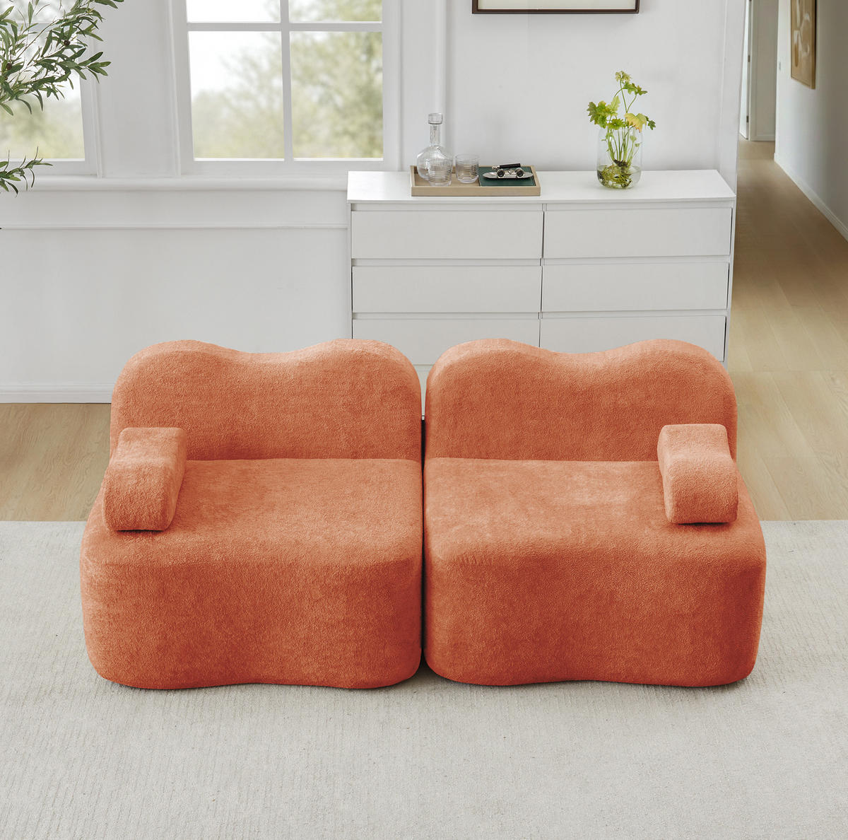 SOFA 192/98/70 cm in Orange aus Samt, modular und rahmenlos - Orange, Textil (98/70/192cm) - Flora Grace