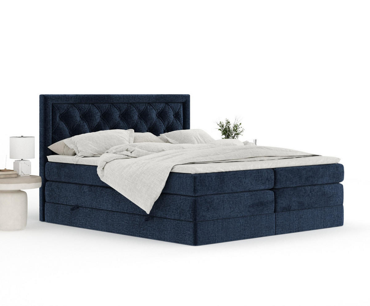 BOXSPRINGBETT Aurelia Marineblau 140/200 cm - Schwarz/Dunkelblau, Holz/Holzwerkstoff (140/200cm) - Maison de Reve