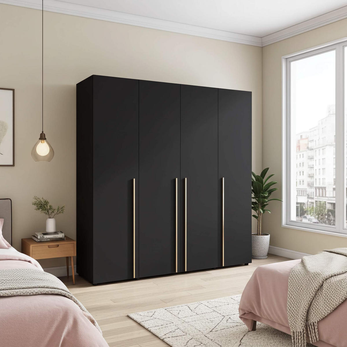 DREHTÜRENSCHRANK Arni Schwarz Matt - 11 Fächer - 200x206x60 cm - Schwarz, Holzwerkstoff (200/206/60cm) - Ravio