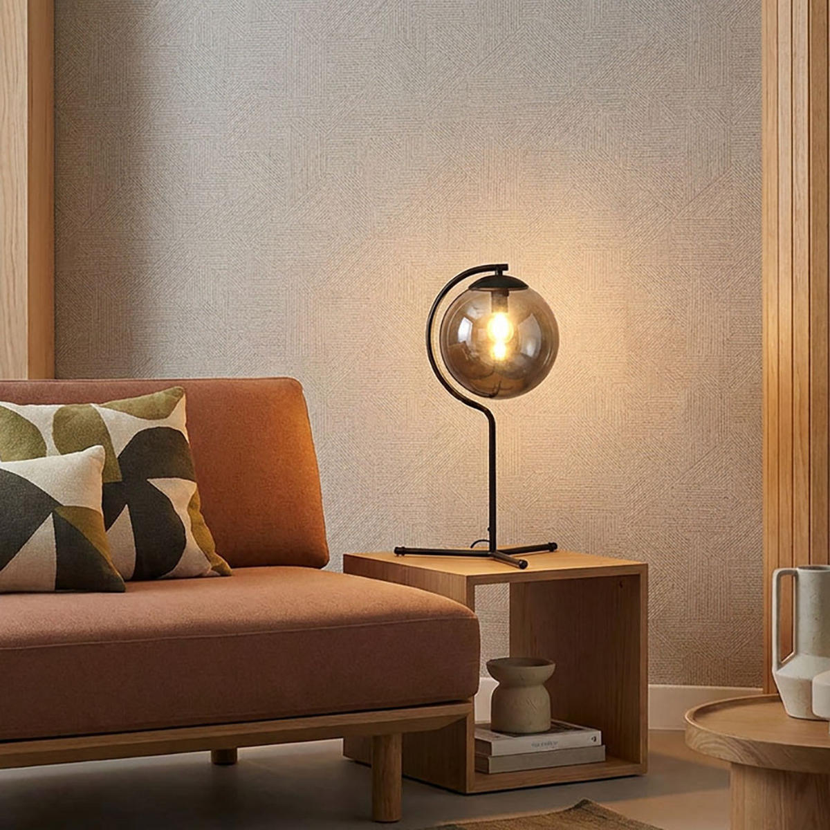 LED TISCHLEUCHTE PORRY Grau Metall Glas - Grau, Glas (35/35/50cm) - Globo Lighting