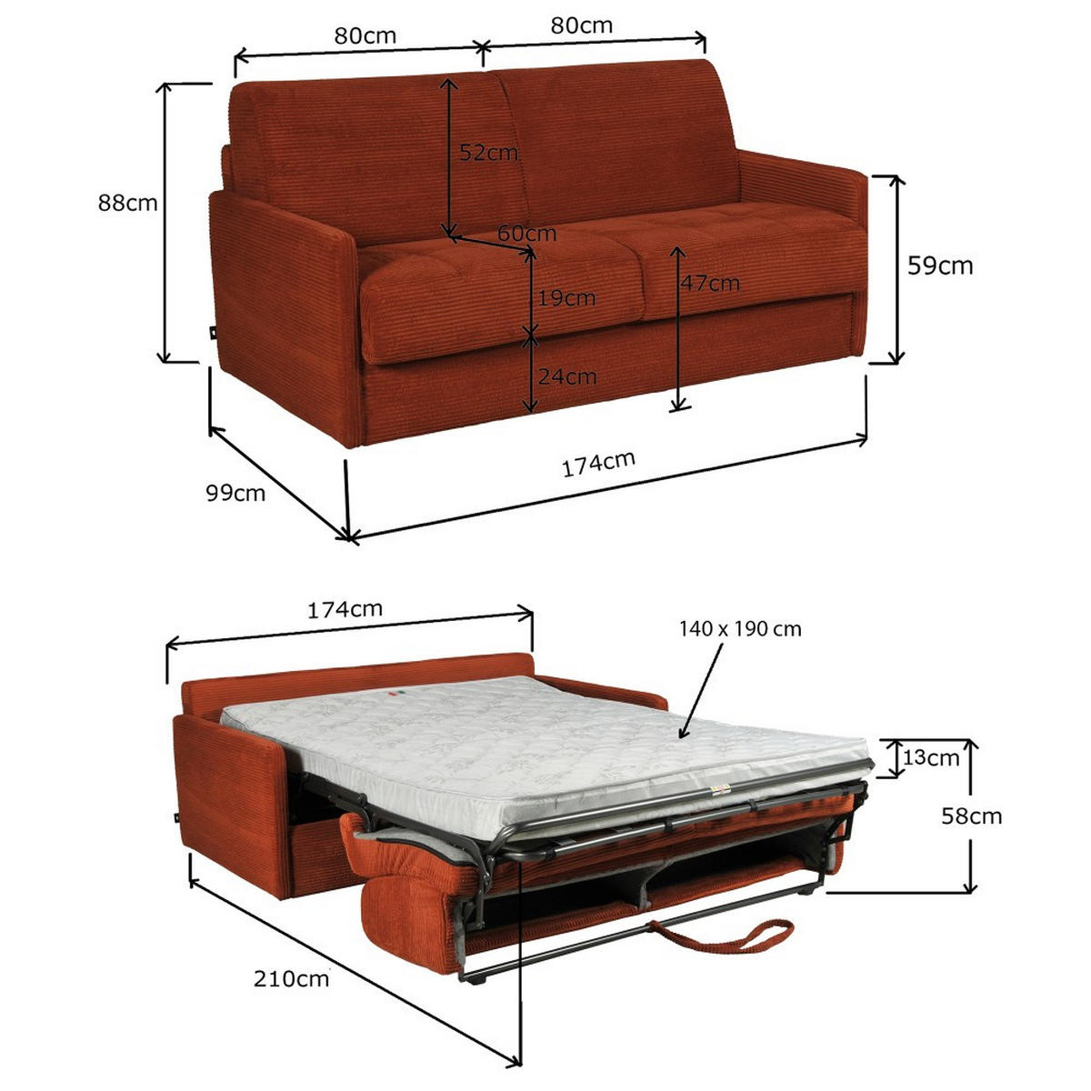 SCHLAFSOFA rapido 3 sitzer BERGAME aus Samt / Terrakotta - Terracotta, Textil (174/88/210cm) - Weber Industries