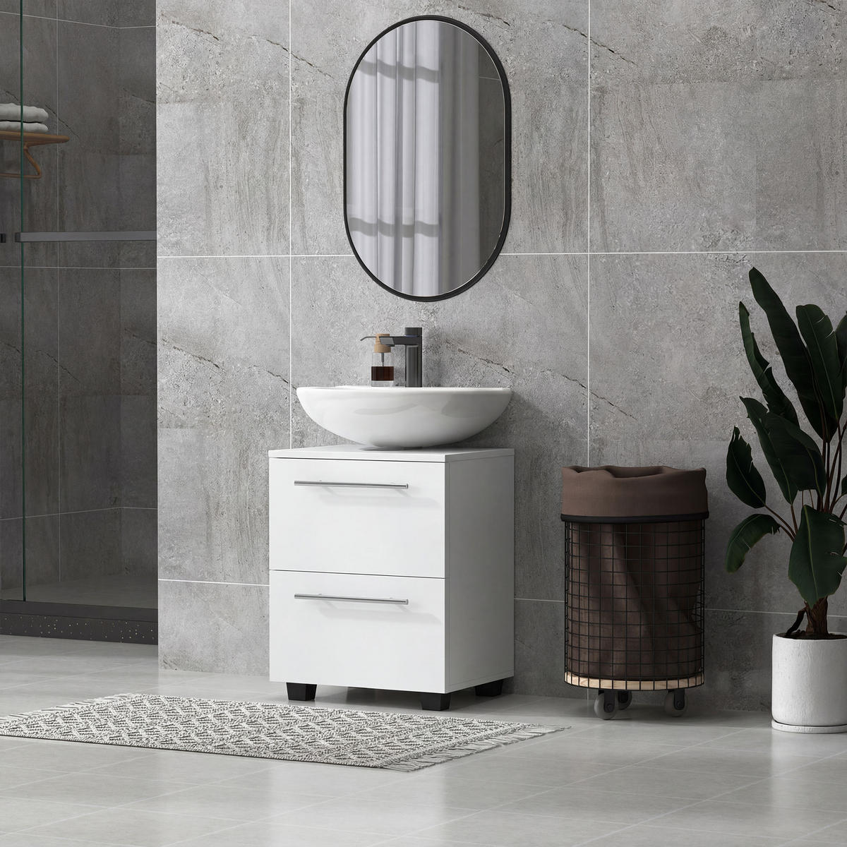 BADEZIMMERSCHRANK DE-09631 U-Ausschnitt mit Schublade Weiß - Weiß, Holzwerkstoff (41.5/59/35.5cm) - ComfortXL