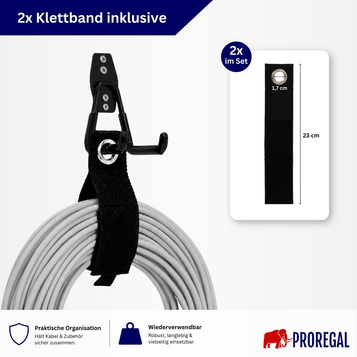 WANDHAKEN für Garage GRIT 18-teiliges Set Schwarz Gerätehaken Platzsparende Aufbewahrung - Schwarz, Metall (19/2.5/16cm) - PROREGAL
