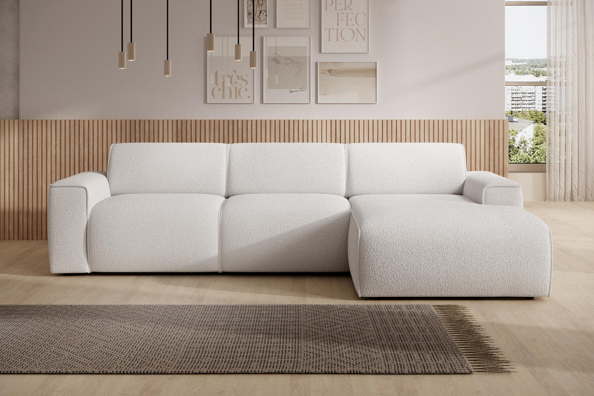 ECKSOFA L Form Didim mini Weiß 310/165/78 cm – stilvolle kleine Eckcouch R - Schwarz/Weiß, Kunststoff/Textil (310/165cm) - AX Living