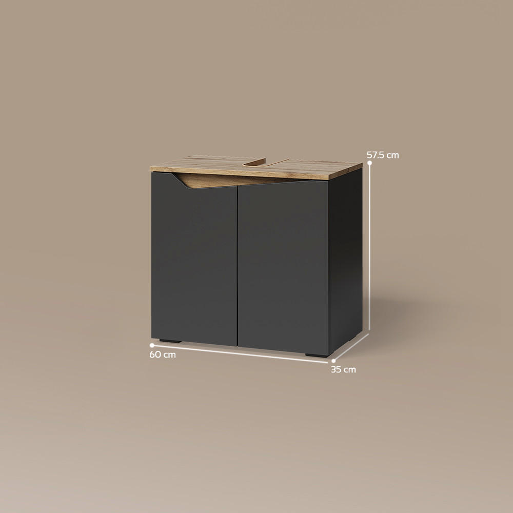 Thumbnail - Livinity® Waschbeckenunterschrank, Anthrazit, Anthrazit, Holzwerkstoff, 1 Fächer, Rechteckig, 60x57.5x35 cm, Badezimmer,...