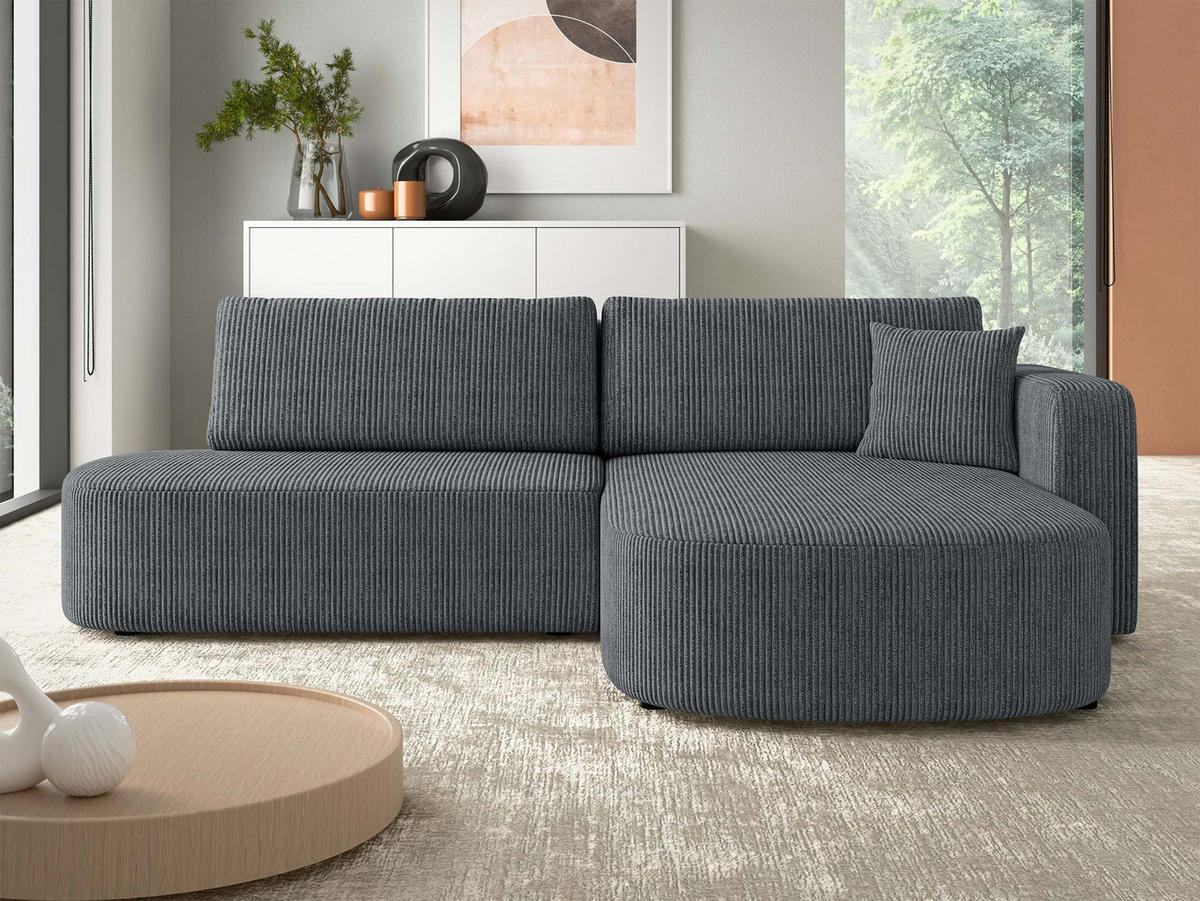 ECKSOFA Zerte Cord, Seite: Rechts - Schwarz/Graphitfarben, Holz/Kunststoff (252/175cm) - MIRJAN24
