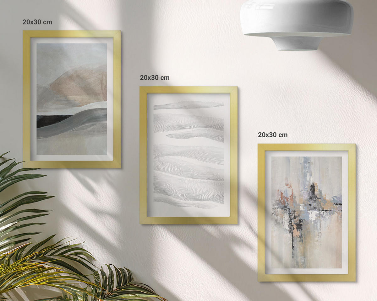 BILDER SET 3er Set - 20x30 cm Goldrahmen - Abstrakte Erdmuster - Goldfarben, Kunststoff (20/30cm) - TULUP