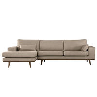 ECKSOFA mit Longchair - Taupe/Eichefarben, Eichenholz/Textil (281/153cm) - home24