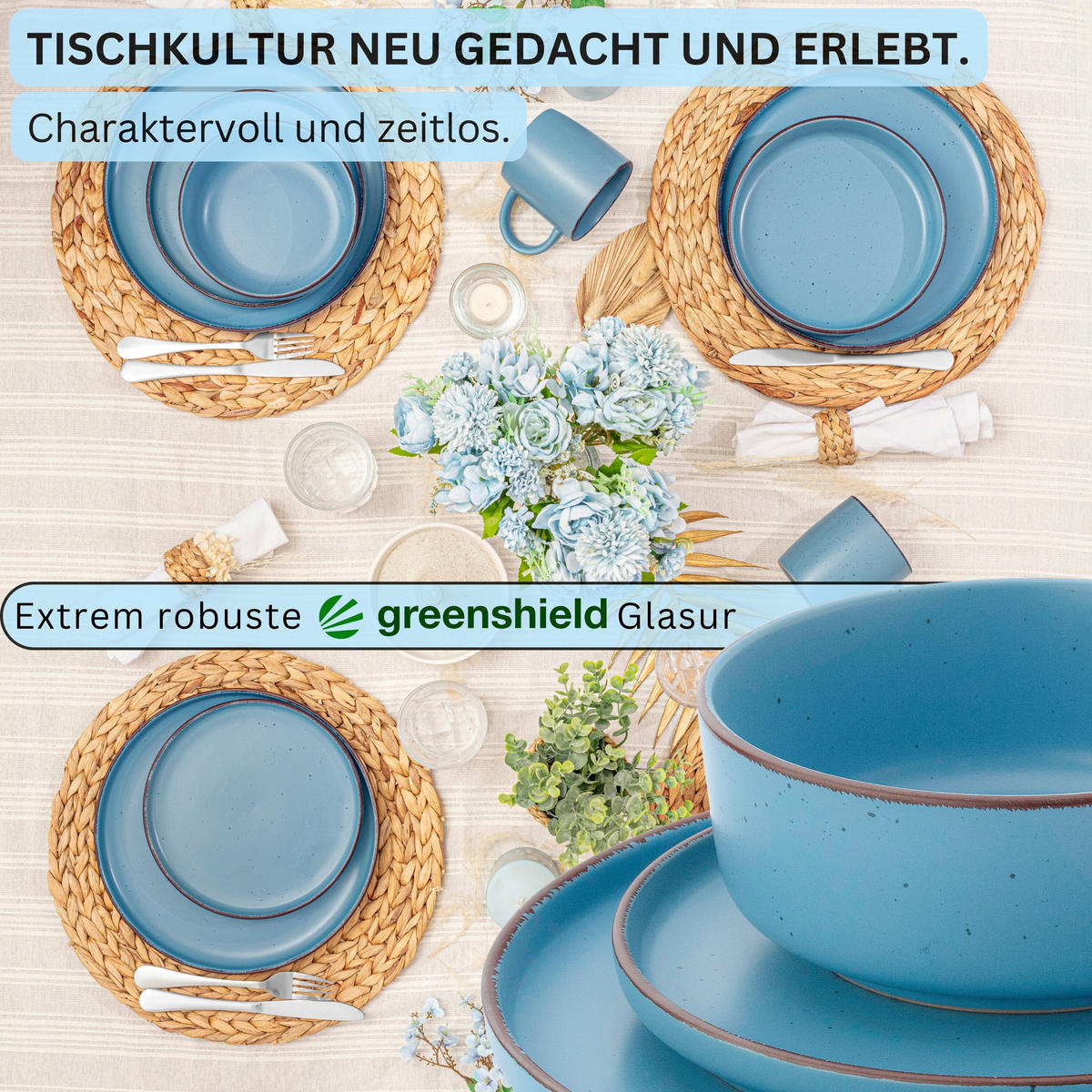 TAFELSERVICE BOMBAY SAPHIR - 12 teilig aus Steingut - Blau, Stein (27/6.5/27cm) - Sänger