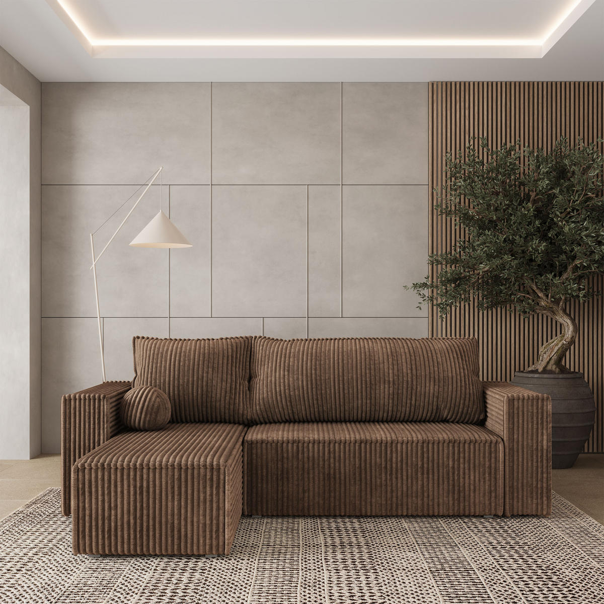 ROHOVÁ SEDAČKA RAVELO béžová - šedá/béžová, dřevo/textil (240/140cm) - MASSENO