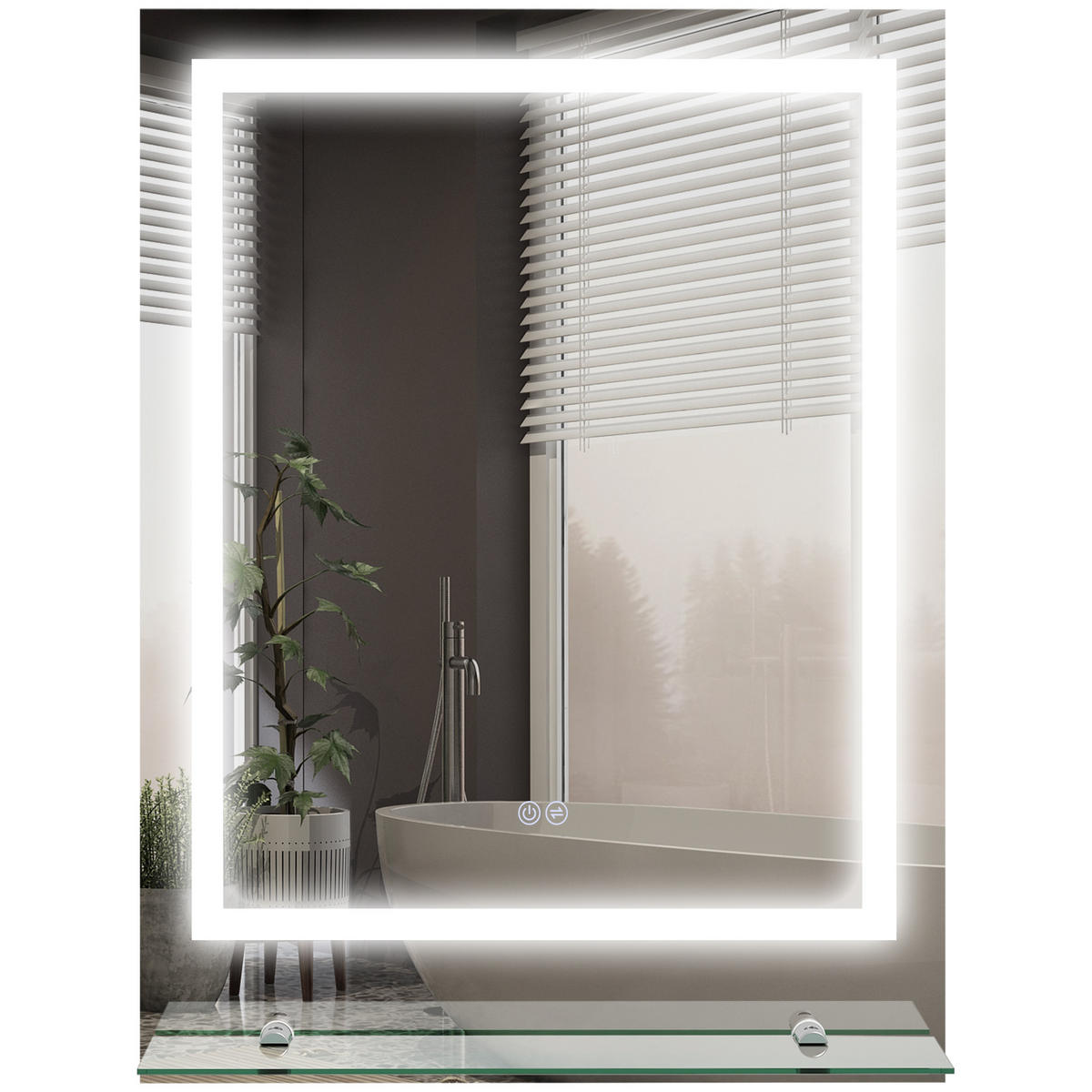 BADEZIMMERSPIEGEL DE-15202 80/60 cm mit Glasablage und 3 LED-Farben Silber - Transparent, Glas (60/2.7/80cm) - ComfortXL