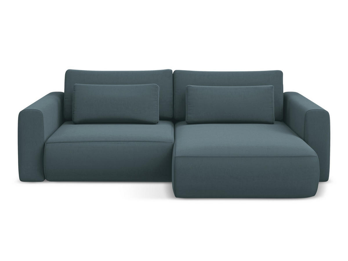 ECKSOFA mit Schlaffunktion Samt Stoff Blau - Blau/Petrol, Kunststoff/Textil (240/149cm) - Makamii