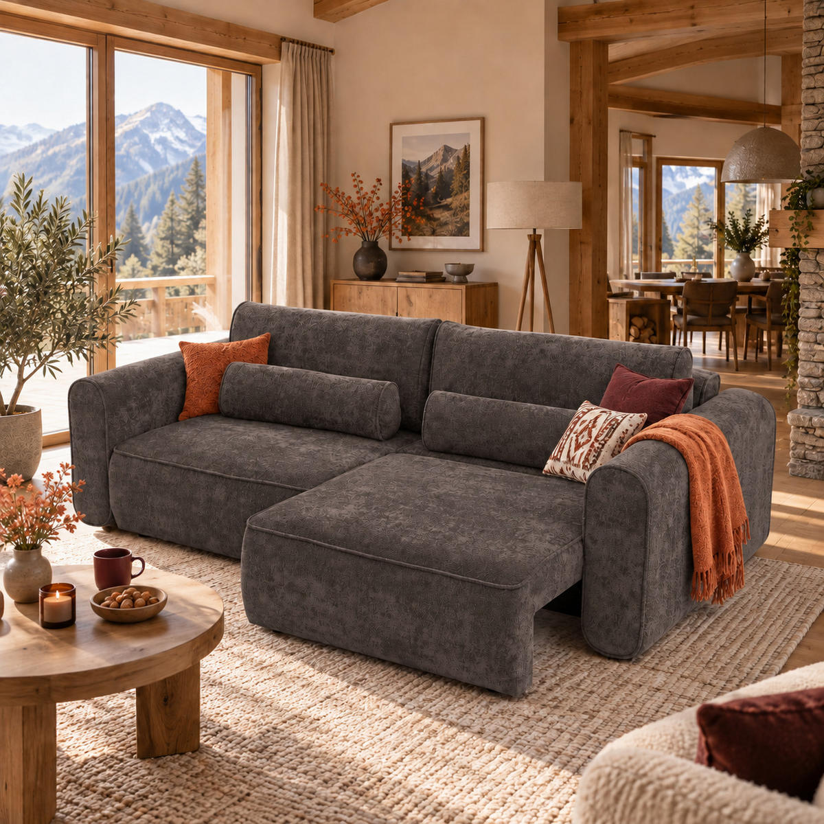 ECKSOFA MOTION mit Schlaffunktion 130x200 Webstoff Braun - Schwarz/Braun, Holz/Textil (250/166cm) - Muffo