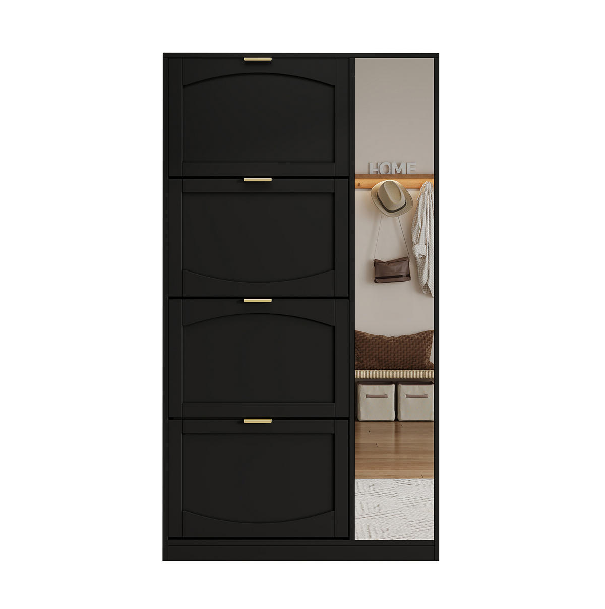 SCHUHSCHRANK mit Spiegel 80x147x24 cm Schwarz - Schwarz, Holzwerkstoff (24/147/80cm) - Beauniv