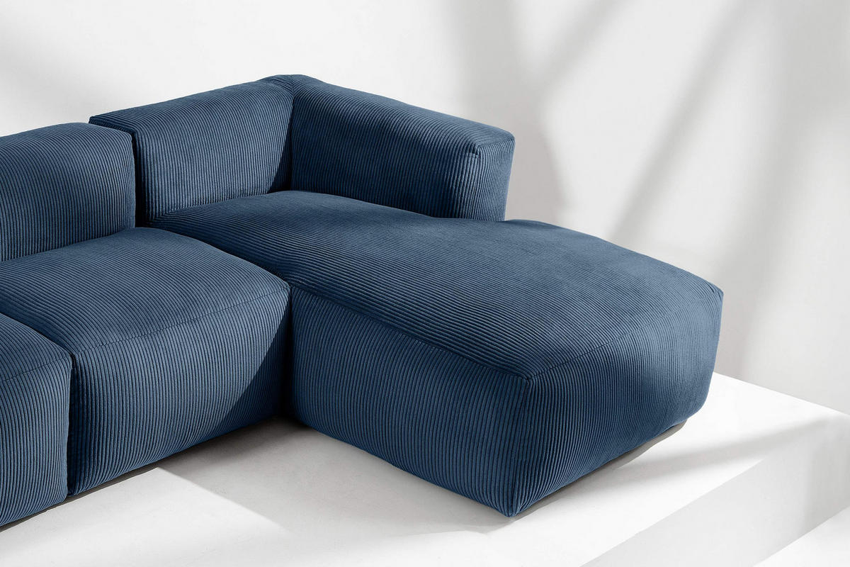 ECKMODULSOFA-RECHTS BUFFO 6-Sitzer mit extrem weicher Sitzfläche, Kordstoff, marineblau - Blau/Grün, Textil (377/180cm) - KONSIMO®