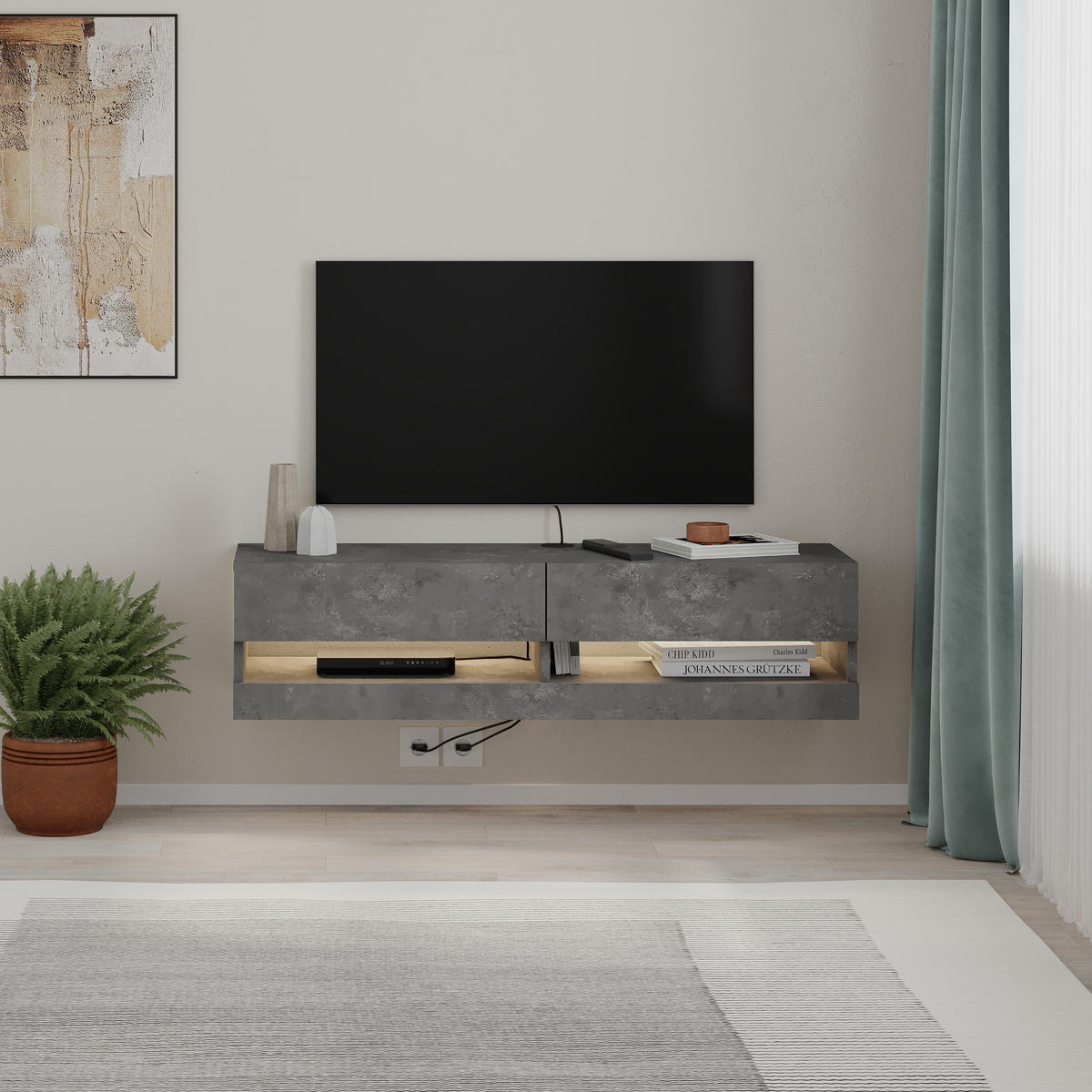 TV-LOWBOARD Moon Retro-Grau 120/33,8/30 cm - Grau, Holzwerkstoff (120/30/33.8cm) - Decortie