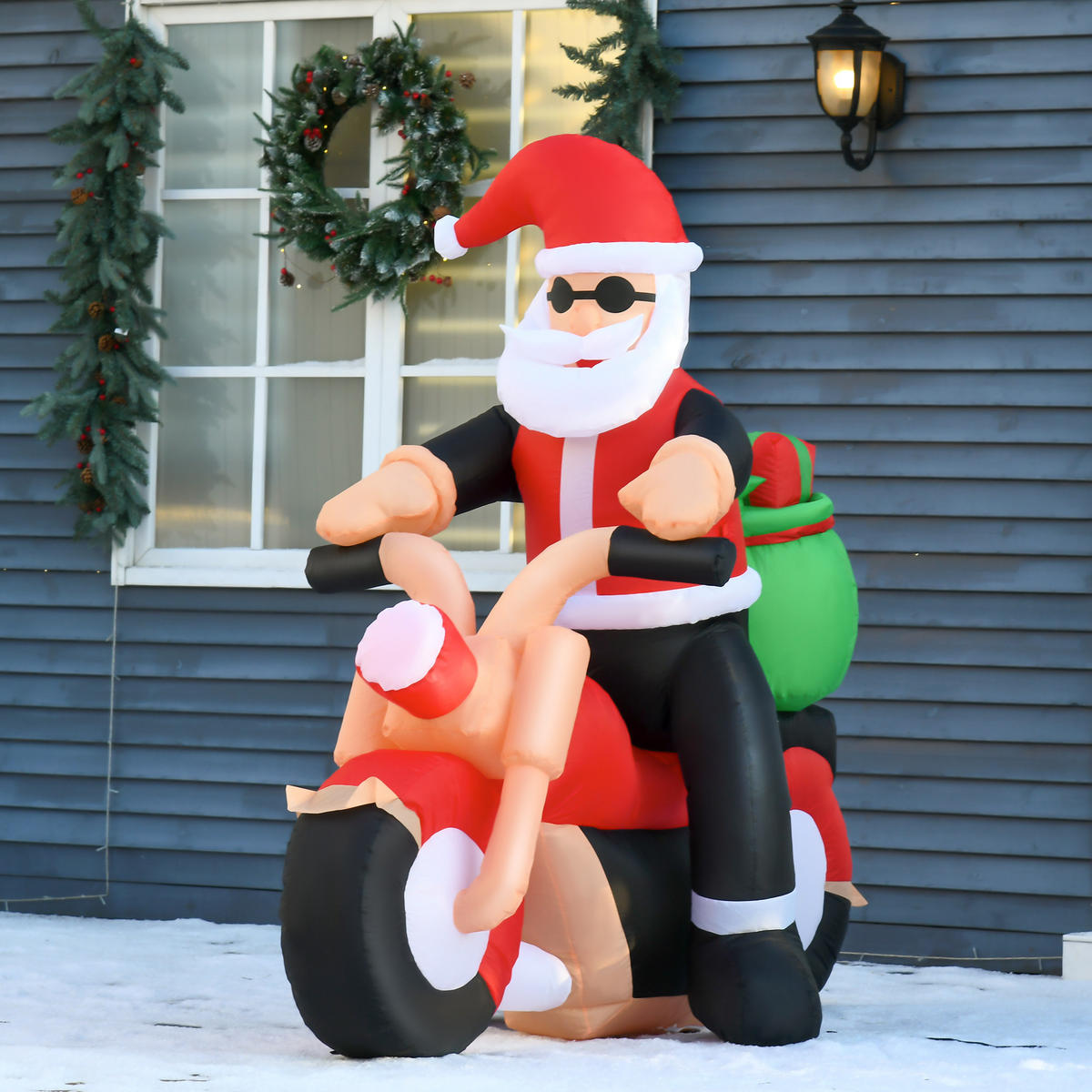 AUFBLASBARER Weihnachtsmann auf einem Motorrad 165 cm Santa Claus Geschenk LED - Multicolor, Kunststoff (90/165/180cm) - HOMCOM