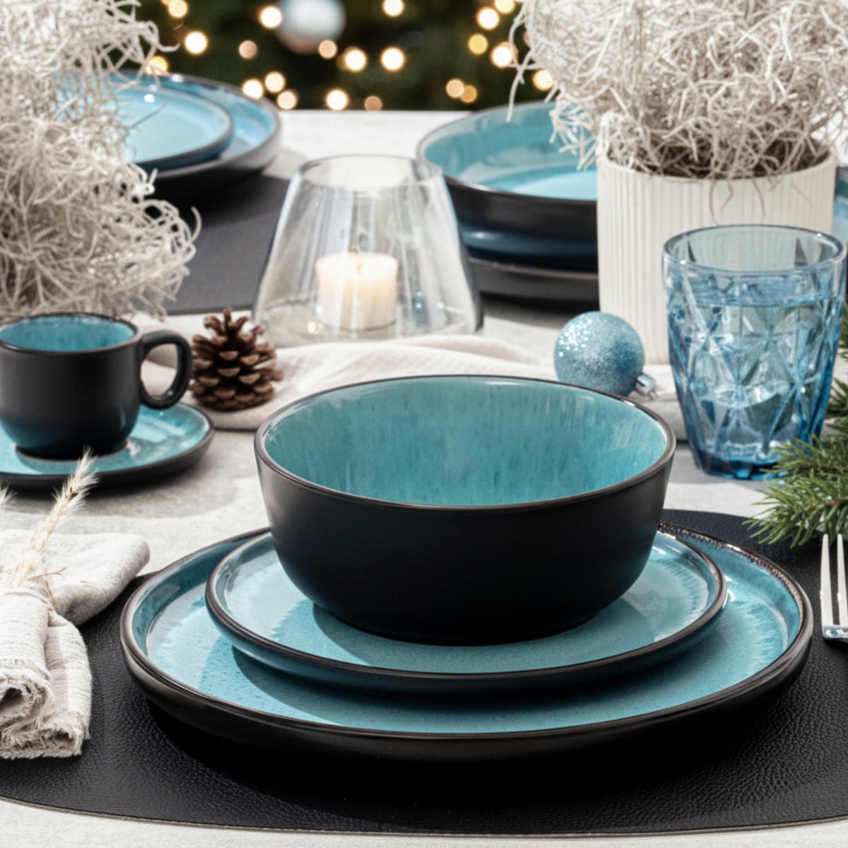 KOMBISERVICE GRANADA - 30 teilig aus Steingut - Blau, Stein (27/10.4/27cm) - Sänger