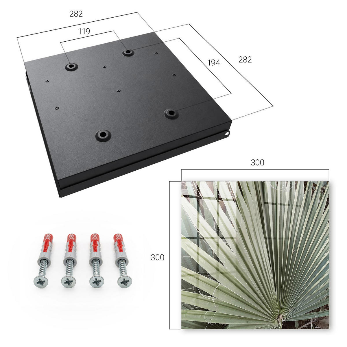 SCHLÜSSELBOX Schwarz 30x30 cm- Türöffnung nach rechts - Palmenblatt - Grün, Metall (30/30/5cm) - TULUP