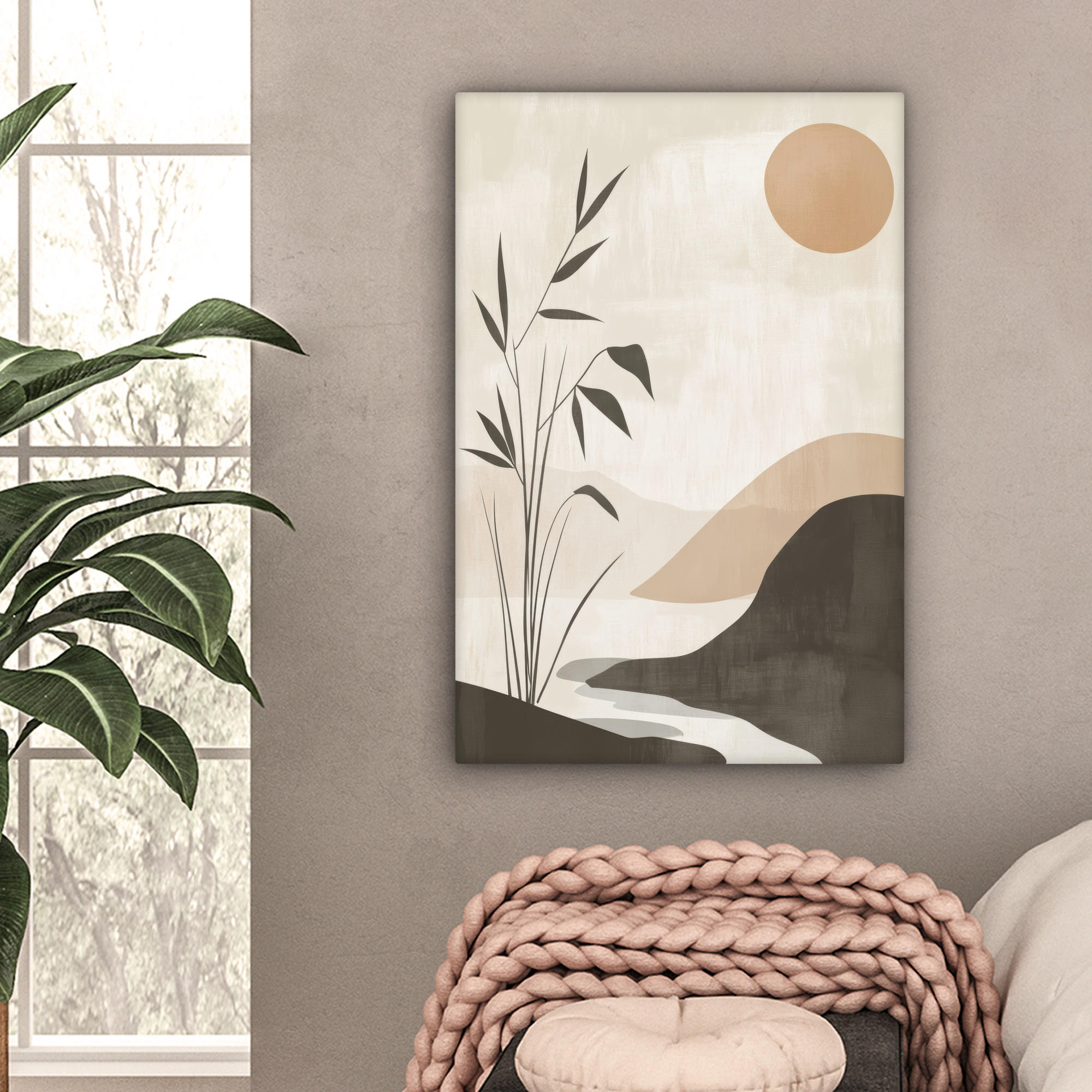 LEINWANDBILD Japandi - Landschaft - Beige 60x90 cm - Cognac, Textil (60/90cm) - MuchoWow
