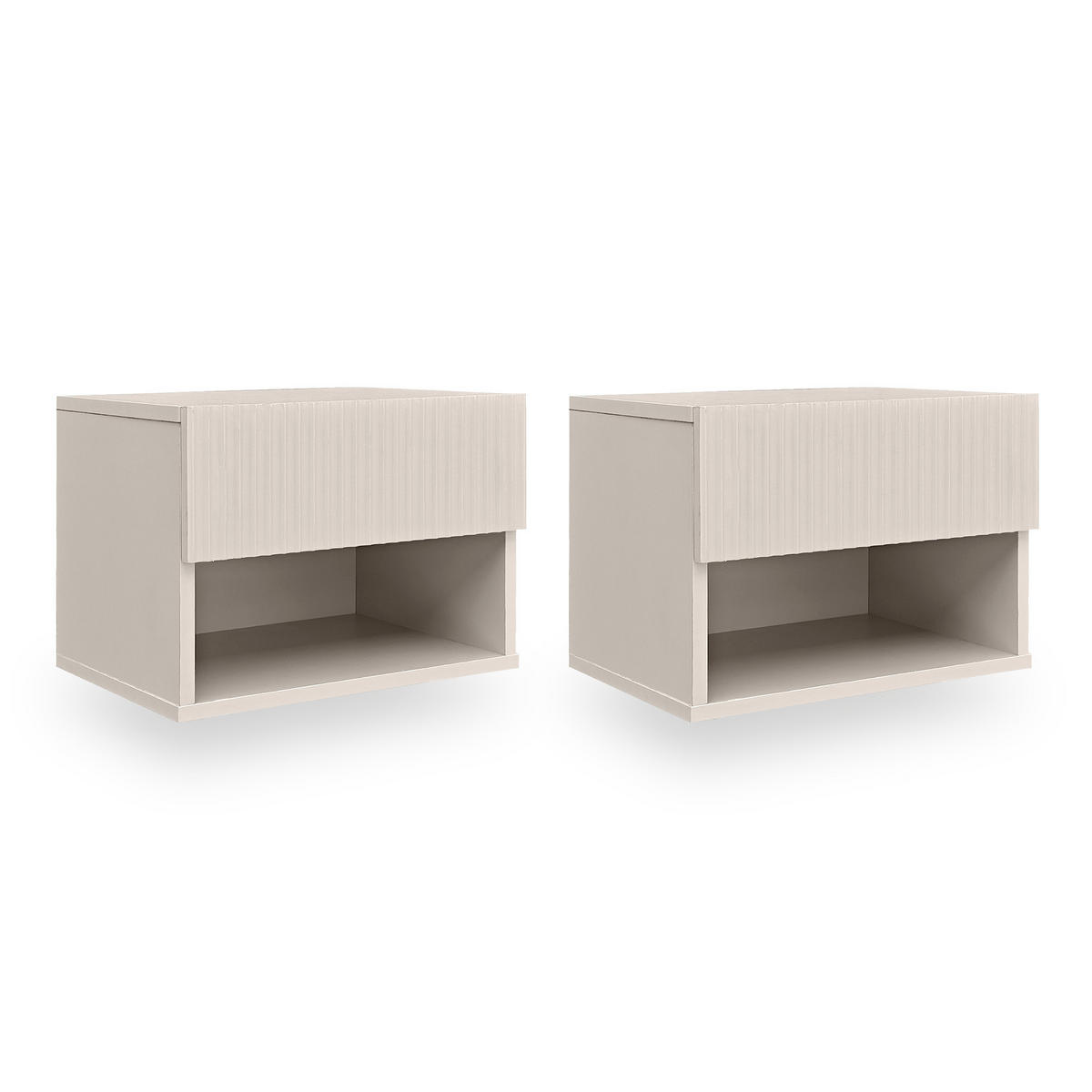 NACHTTISCHE 2er-Set schwebend beige mit Halterungen - LEYA - Beige, Holzwerkstoff (40/30/30cm) - Casanoov